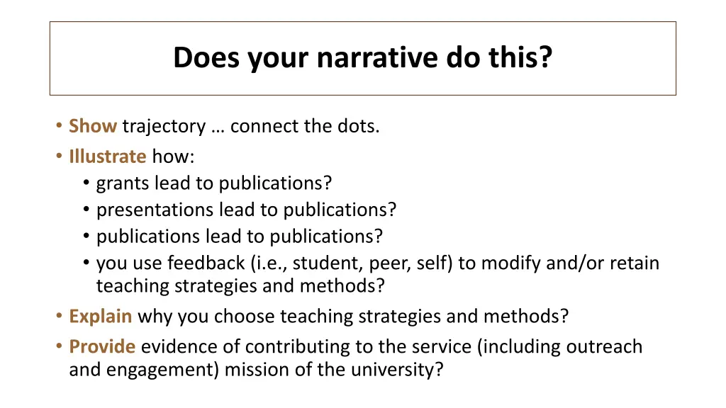 does your narrative do this