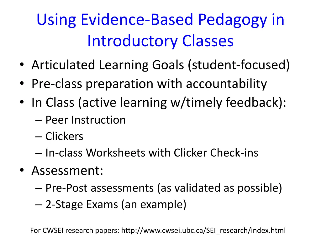 using evidence based pedagogy in introductory