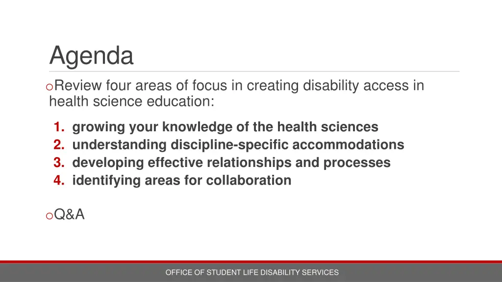 agenda o review four areas of focus in creating
