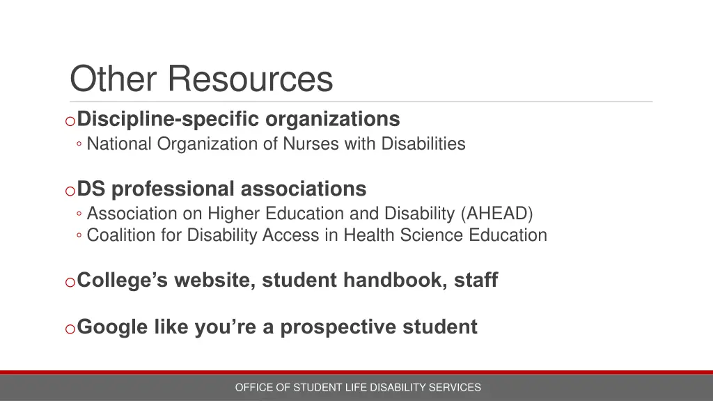 other resources o discipline specific