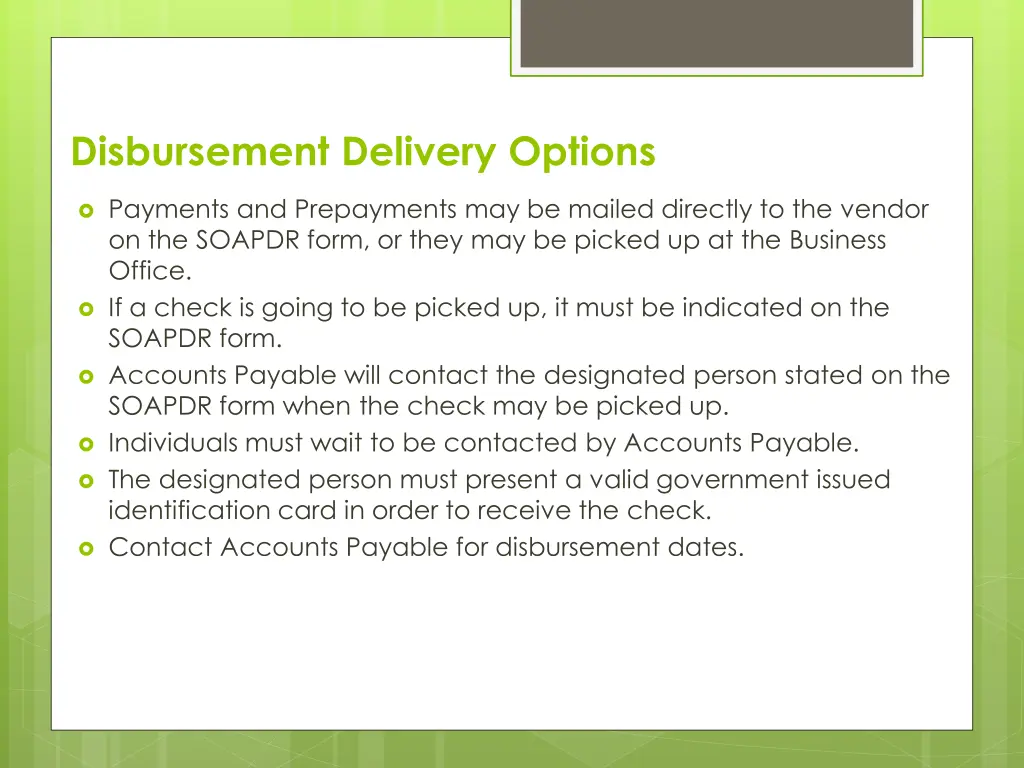 disbursement delivery options