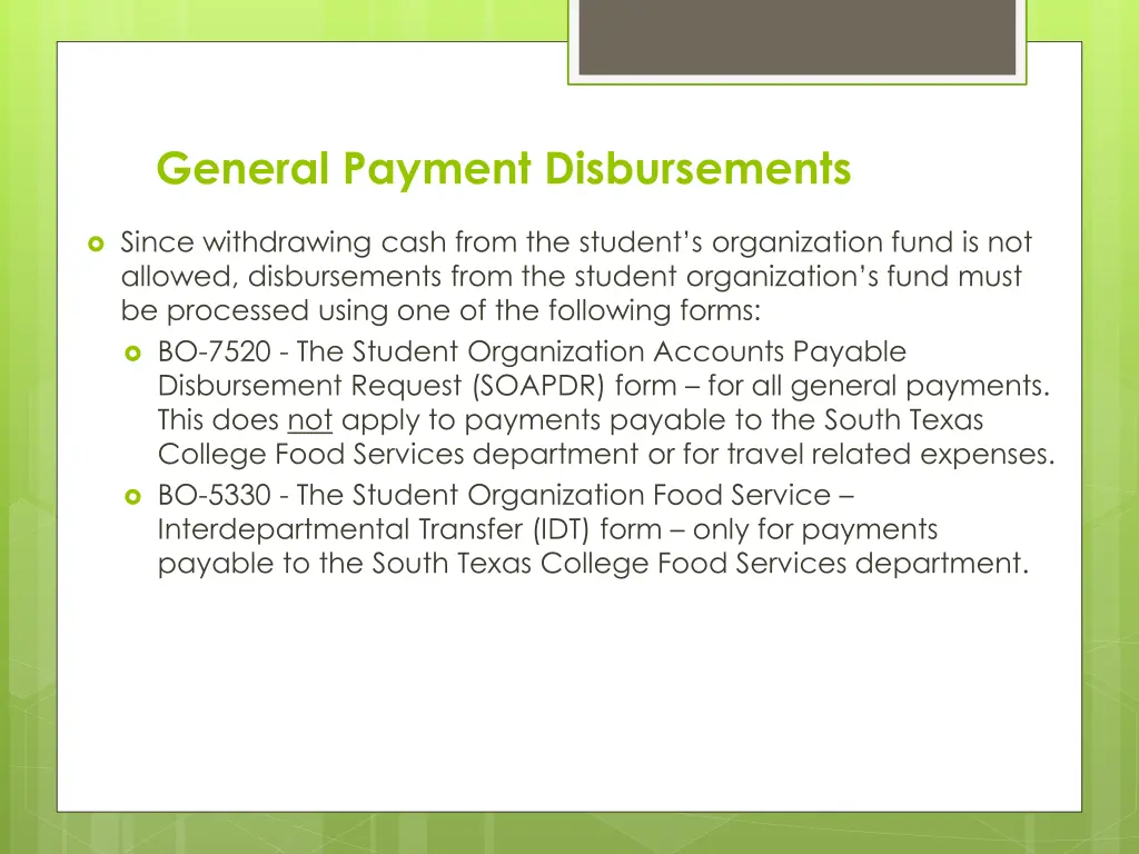general payment disbursements