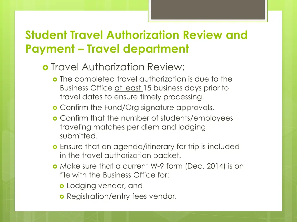 student travel authorization review and payment