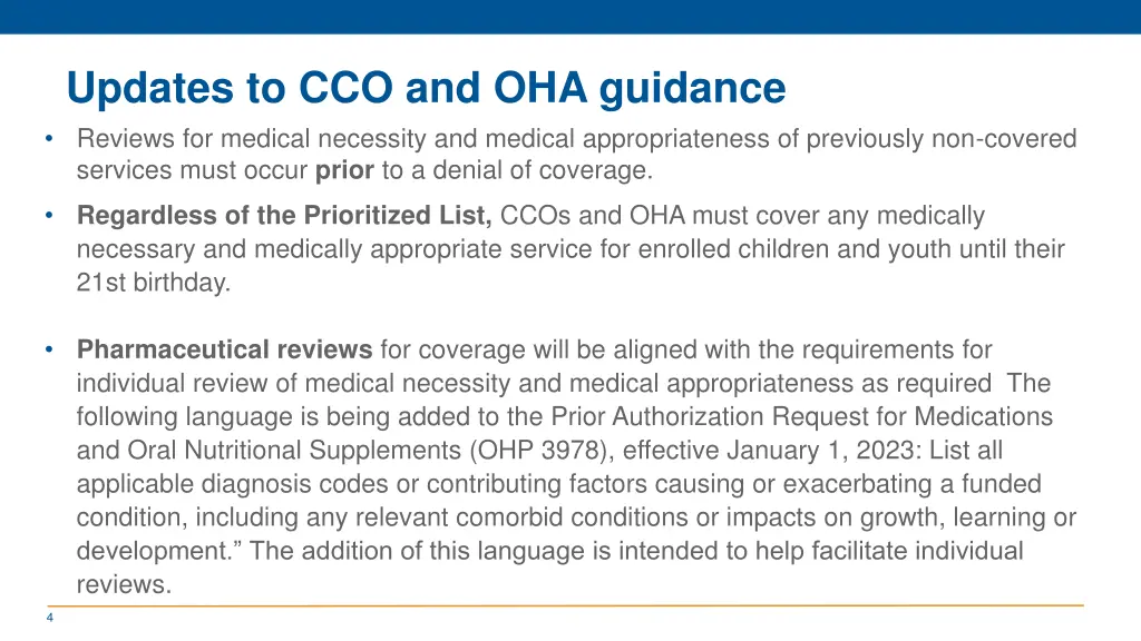 updates to cco and oha guidance reviews