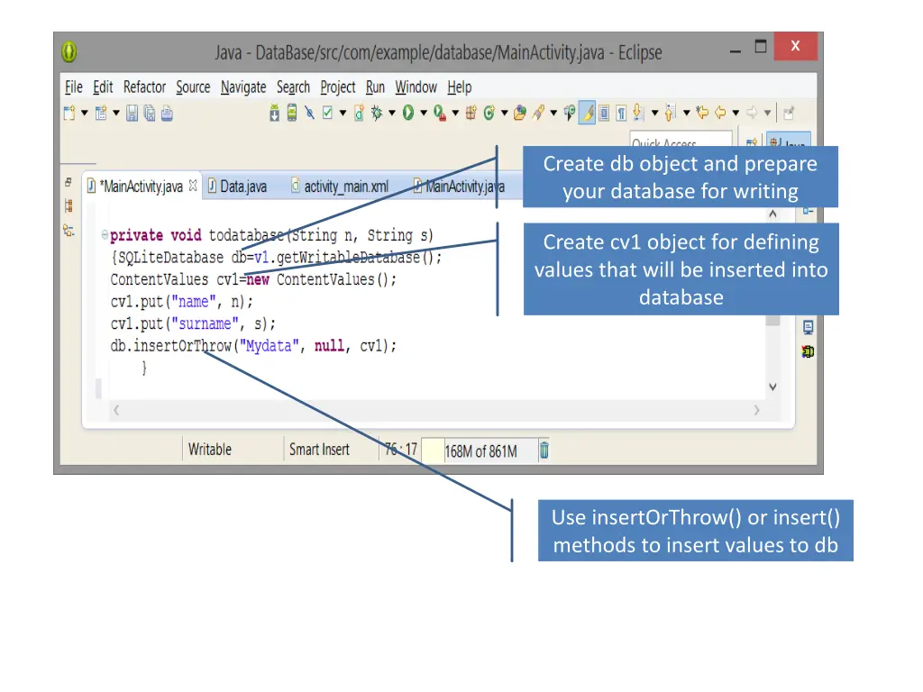 create db object and prepare your database