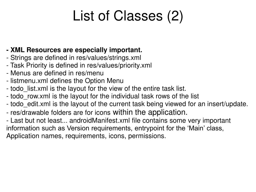 list of classes 2