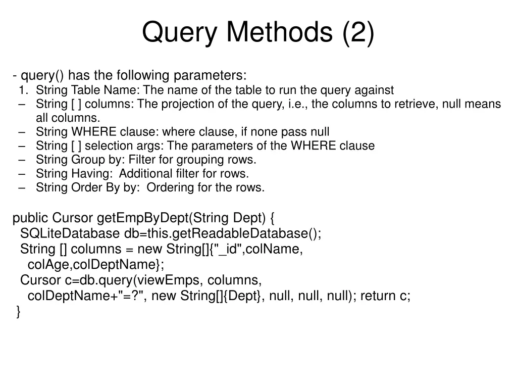 query methods 2