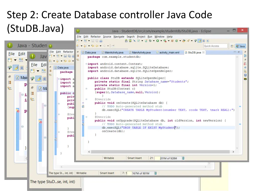 step 2 create database controller java code studb