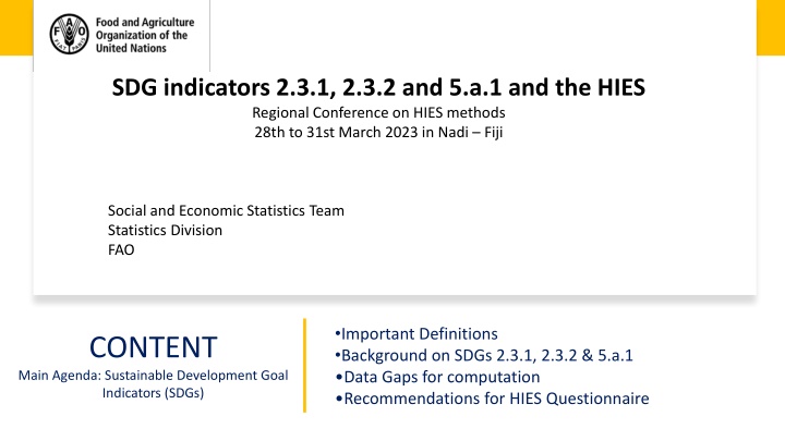 sdg indicators 2 3 1 2 3 2 and 5 a 1 and the hies