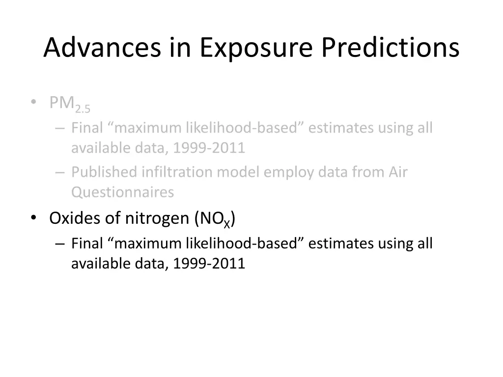 advances in exposure predictions 1