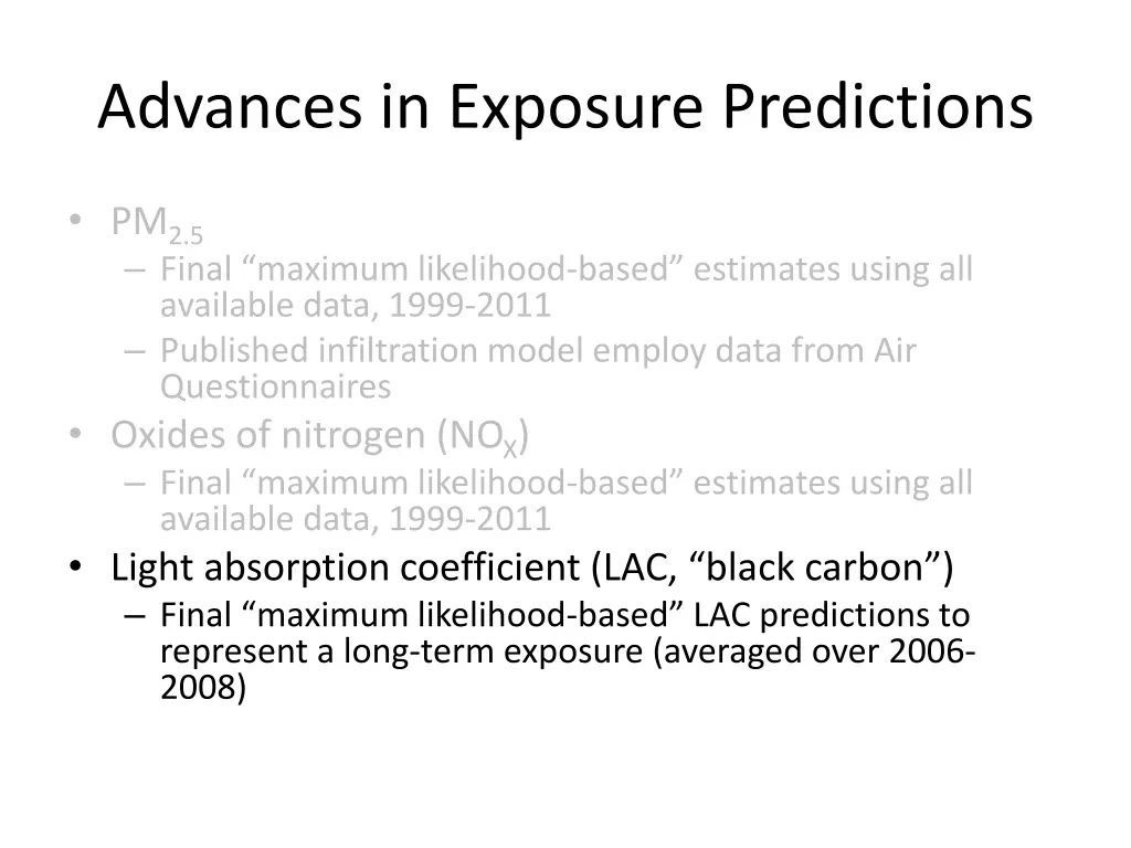 advances in exposure predictions 2