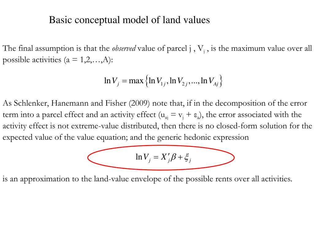basic conceptual model of land values
