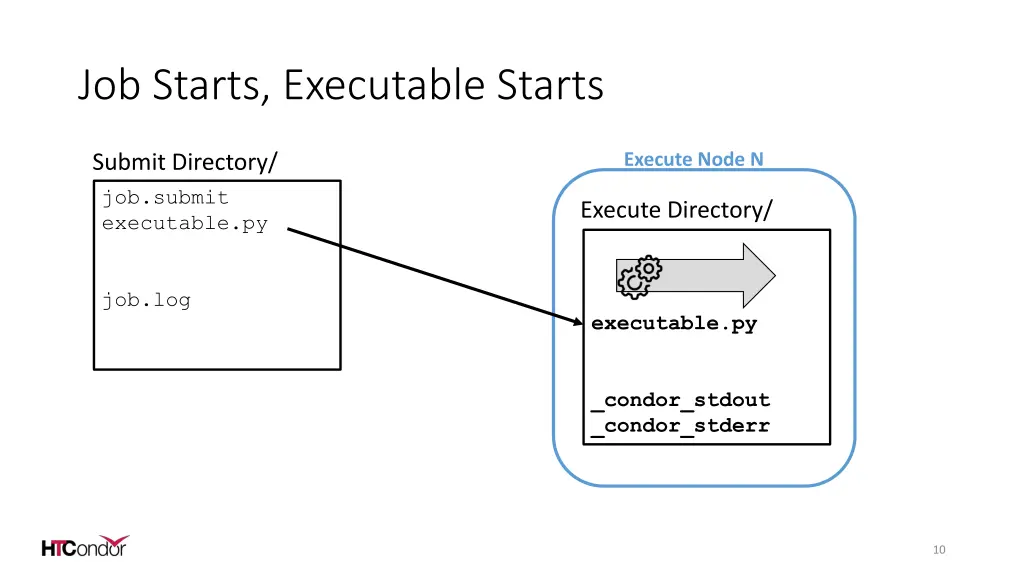 job starts executable starts