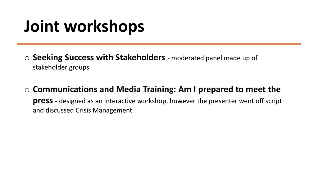 joint workshops