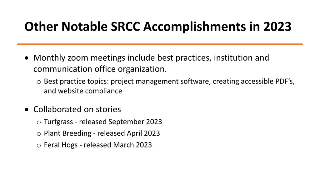 other notable srcc accomplishments in 2023 1