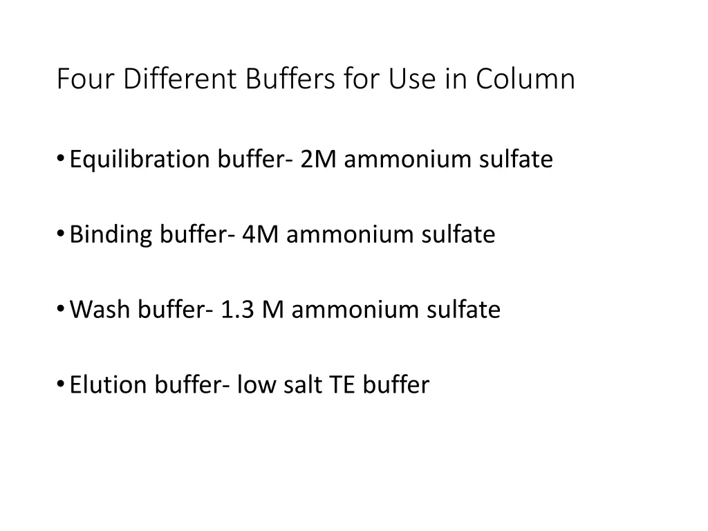 four different buffers for use in column