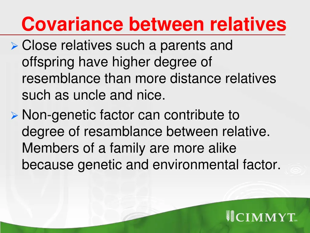 covariance between relatives close relatives such