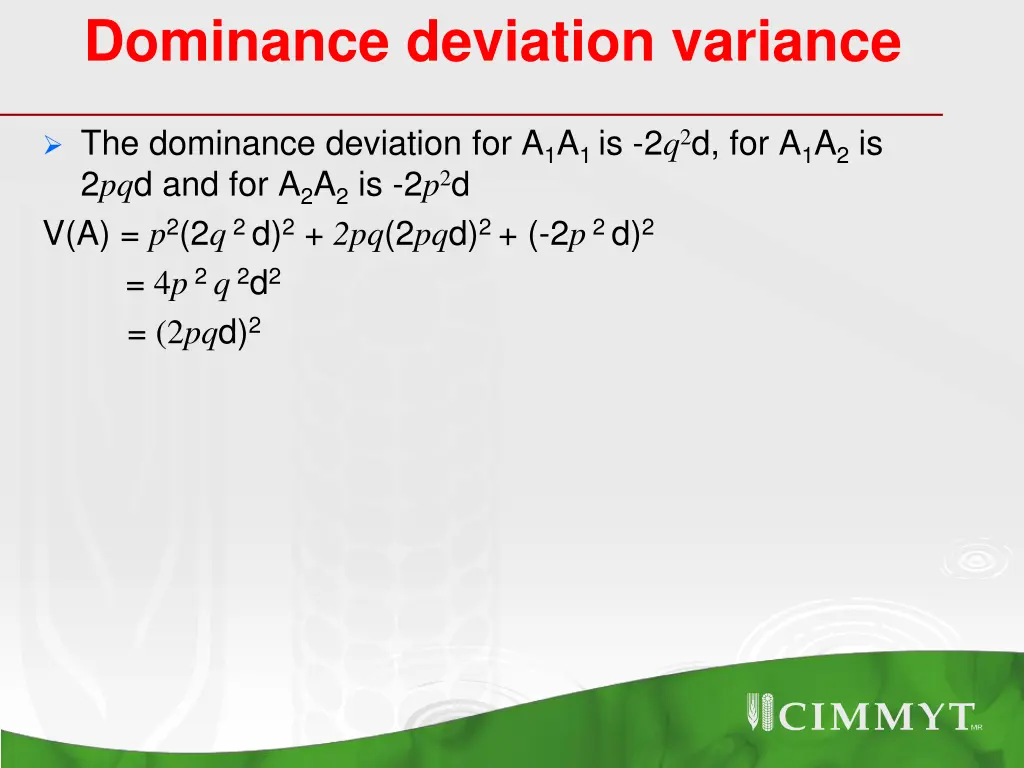 dominance deviation variance