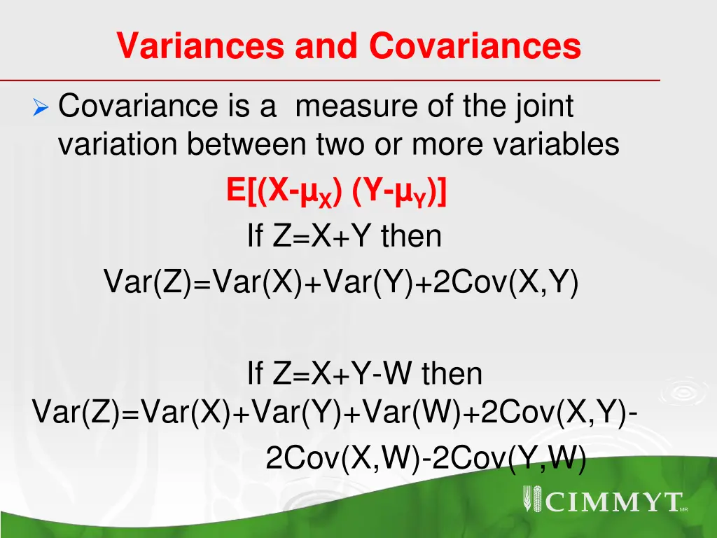 variances and covariances