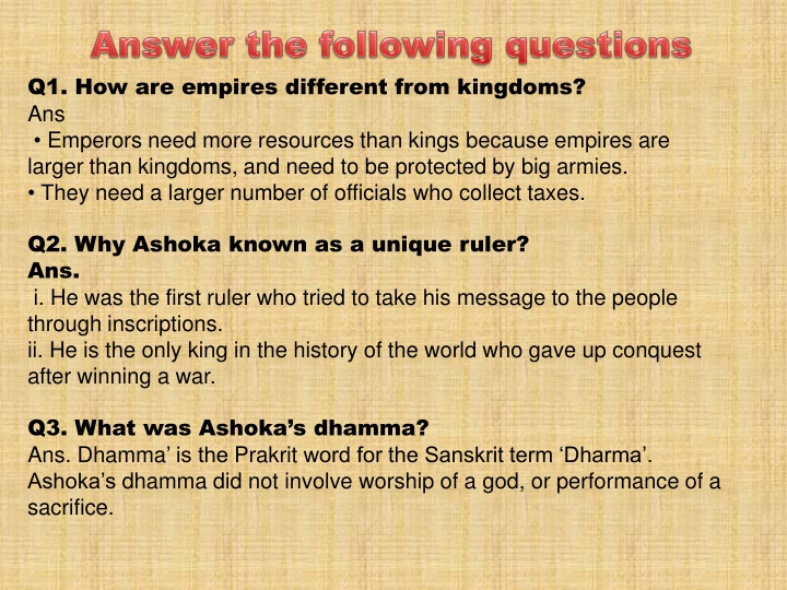 q1 how are empires different from kingdoms