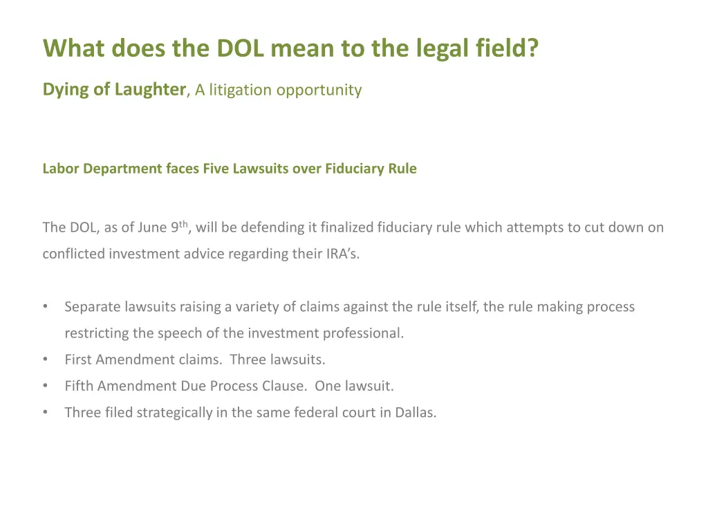 what does the dol mean to the legal field