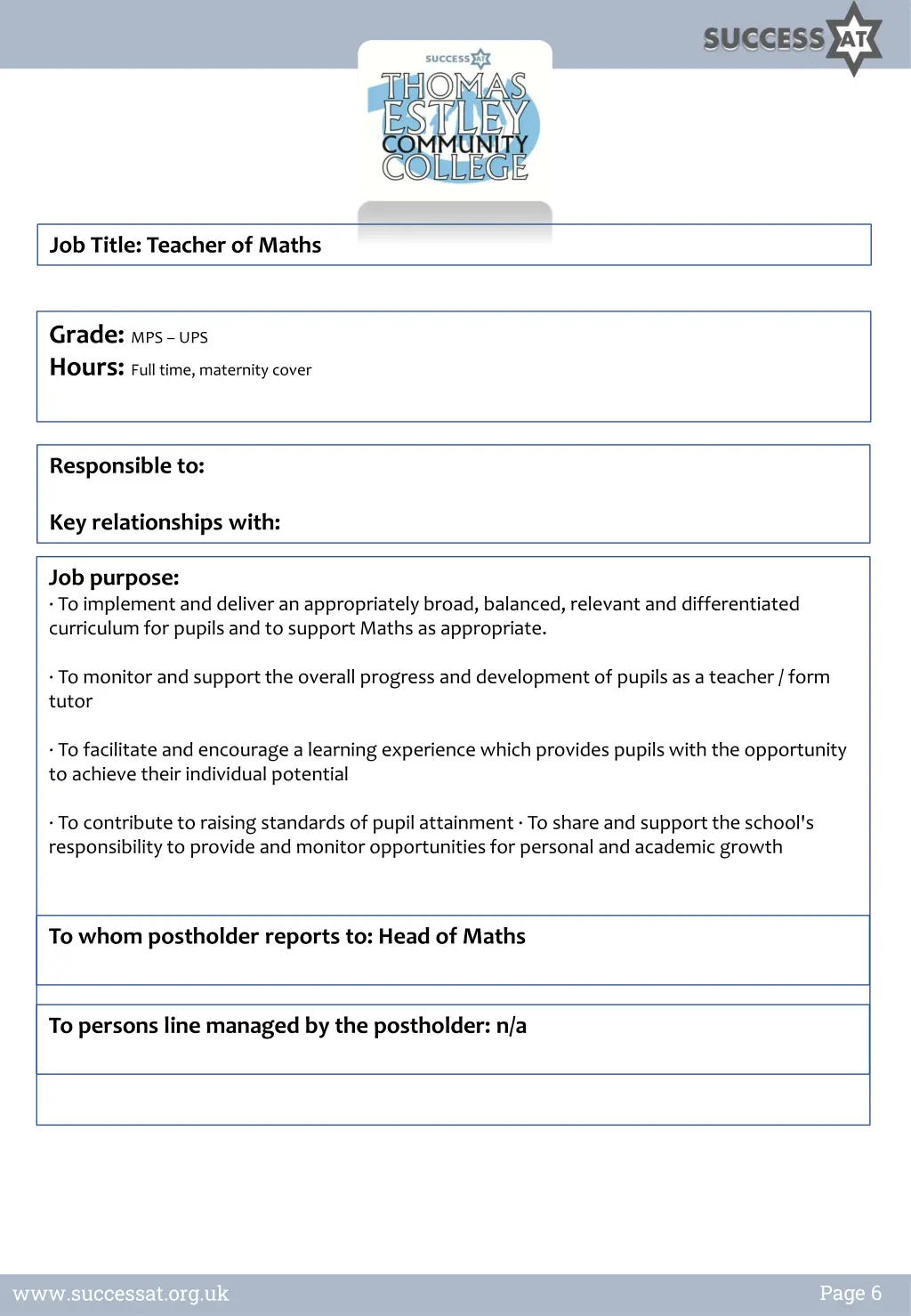 job title teacher of maths