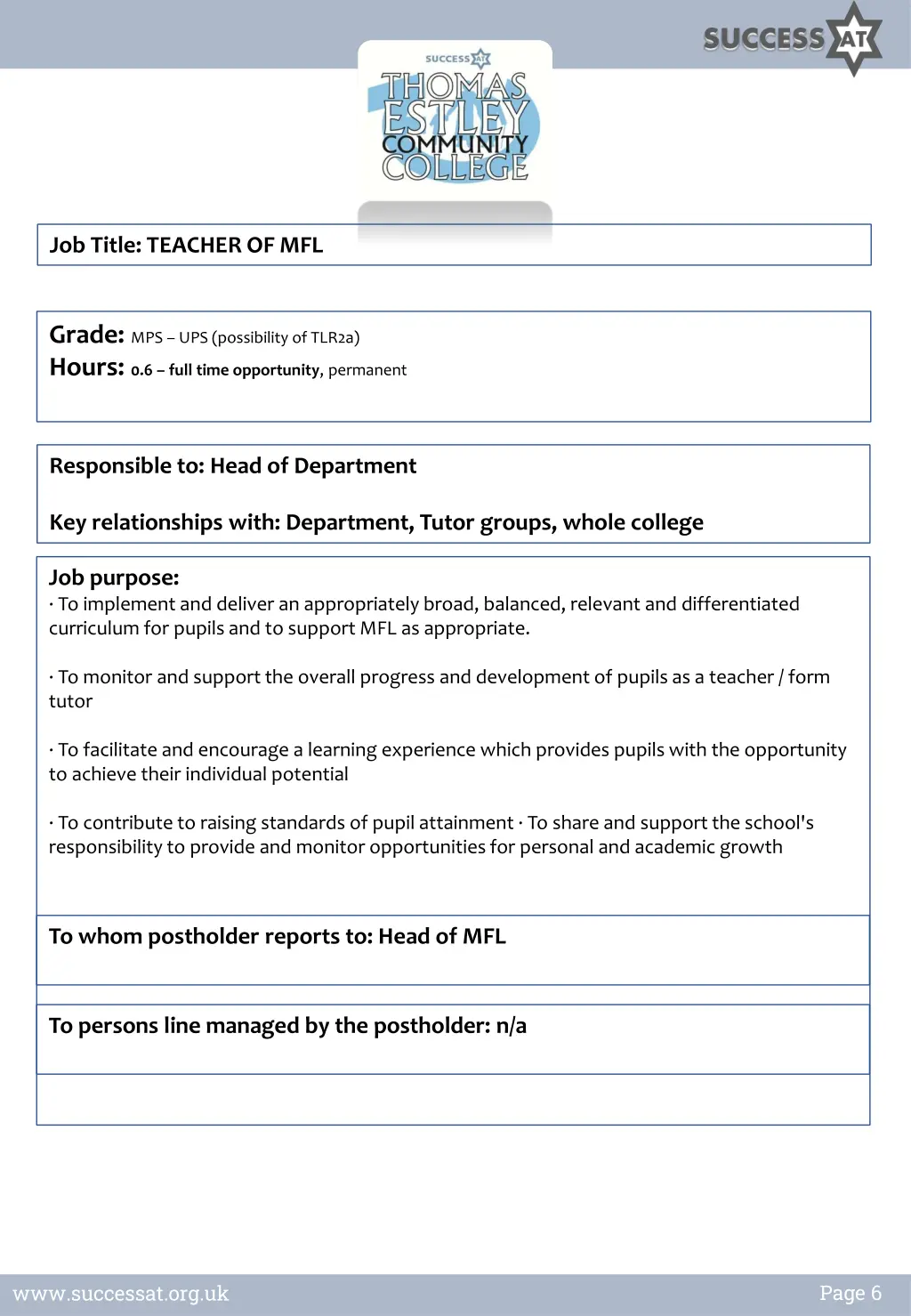 job title teacher of mfl
