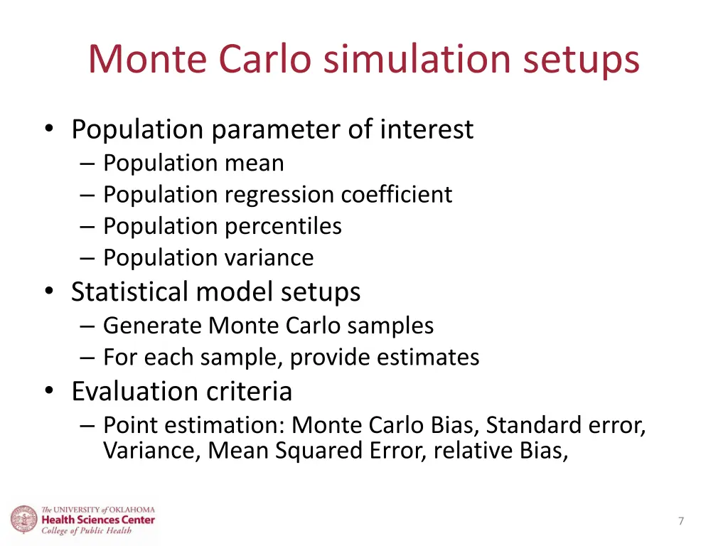 monte carlo simulation setups