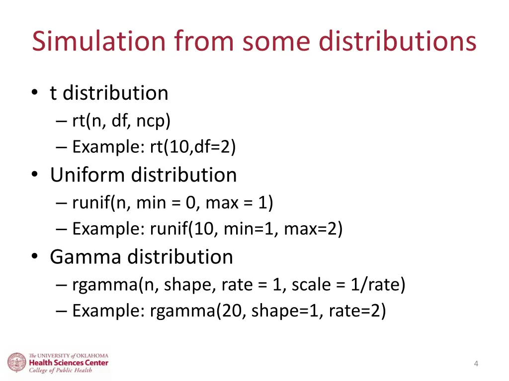simulation from some distributions 1