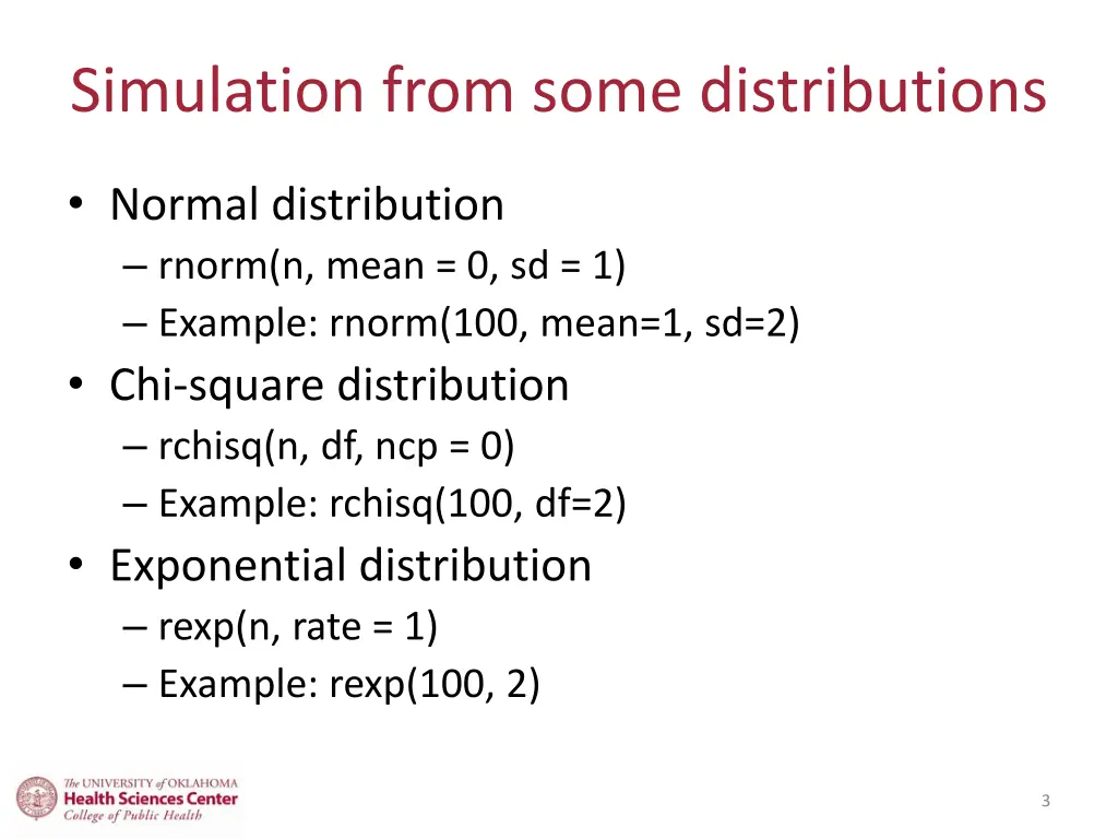 simulation from some distributions
