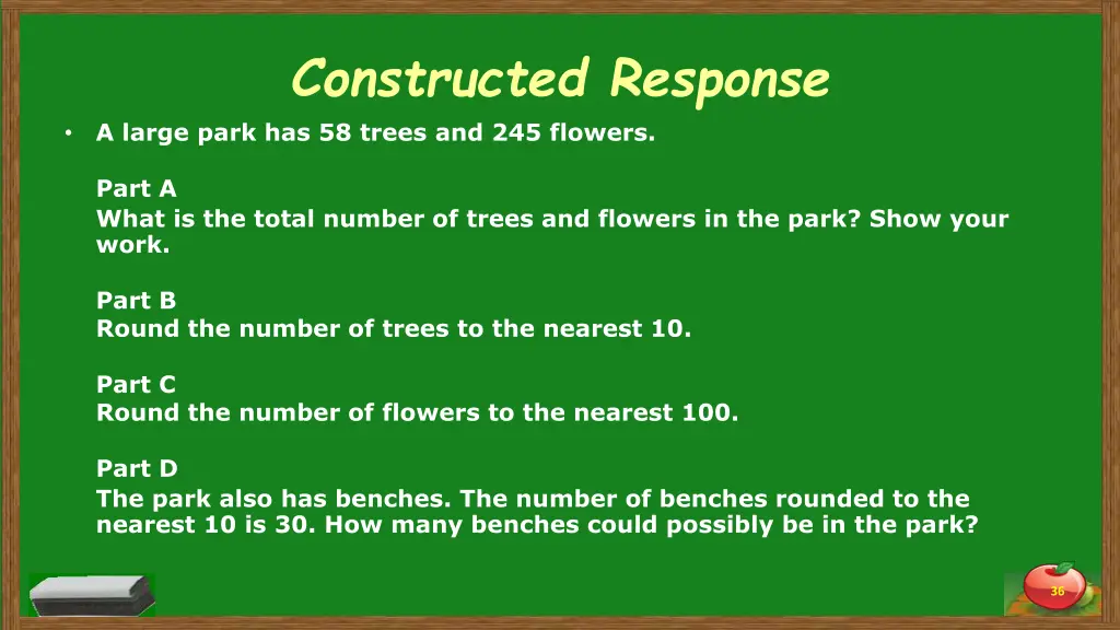 constructed response a large park has 58 trees