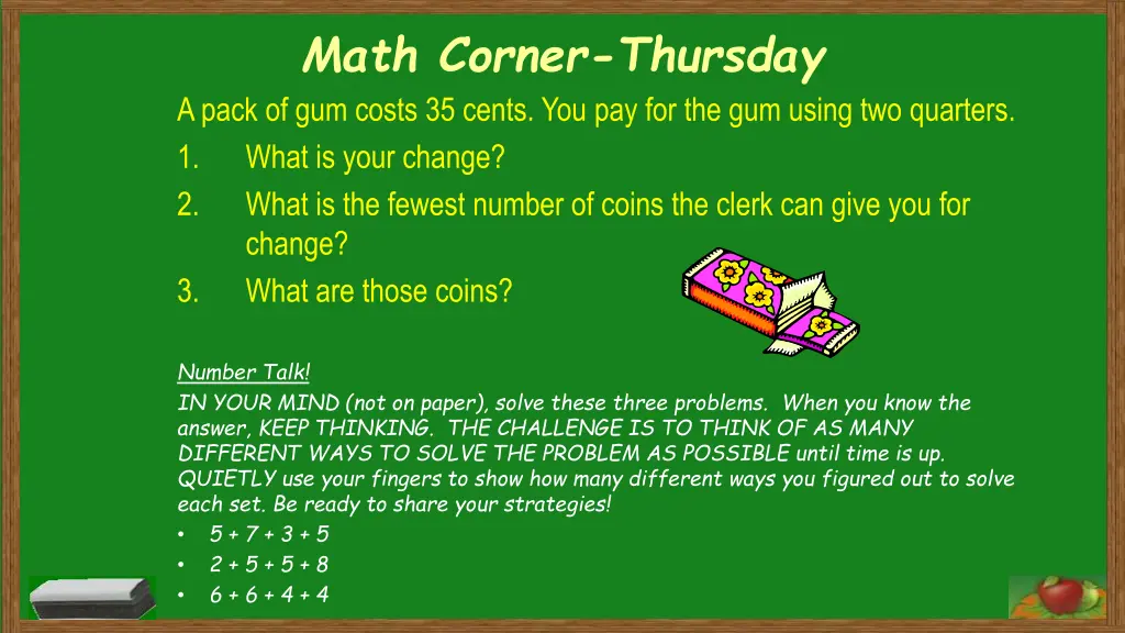 math corner thursday a pack of gum costs 35 cents