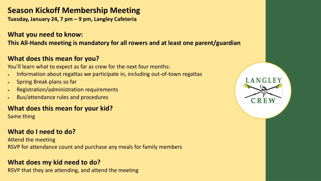 season kickoff membership meeting tuesday january