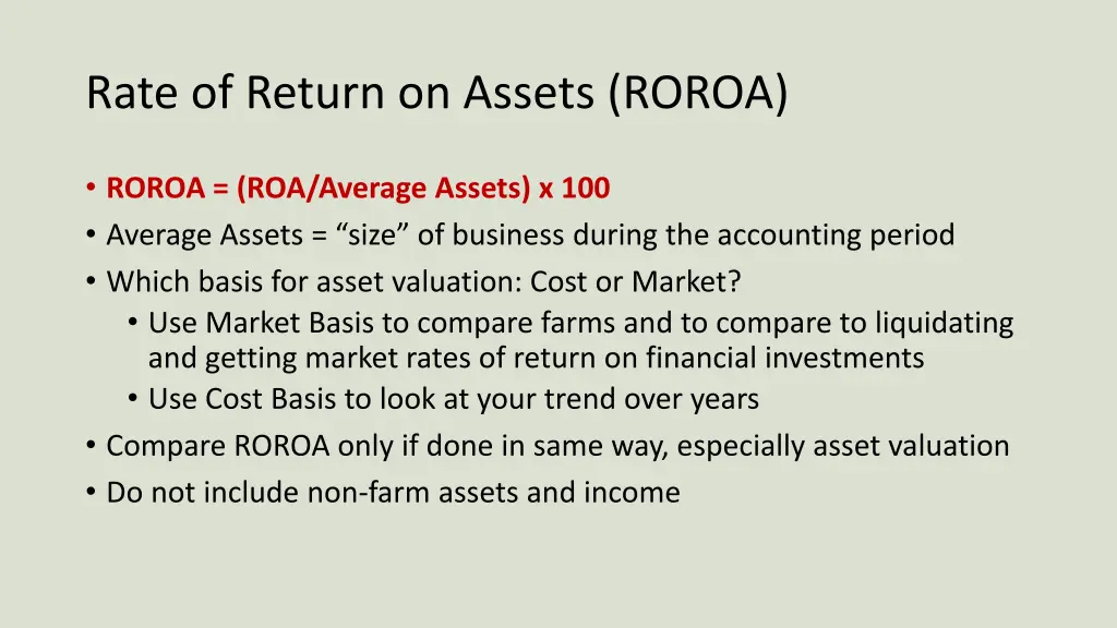 rate of return on assets roroa 1