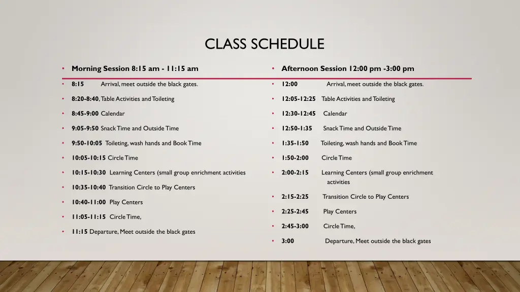 class schedule