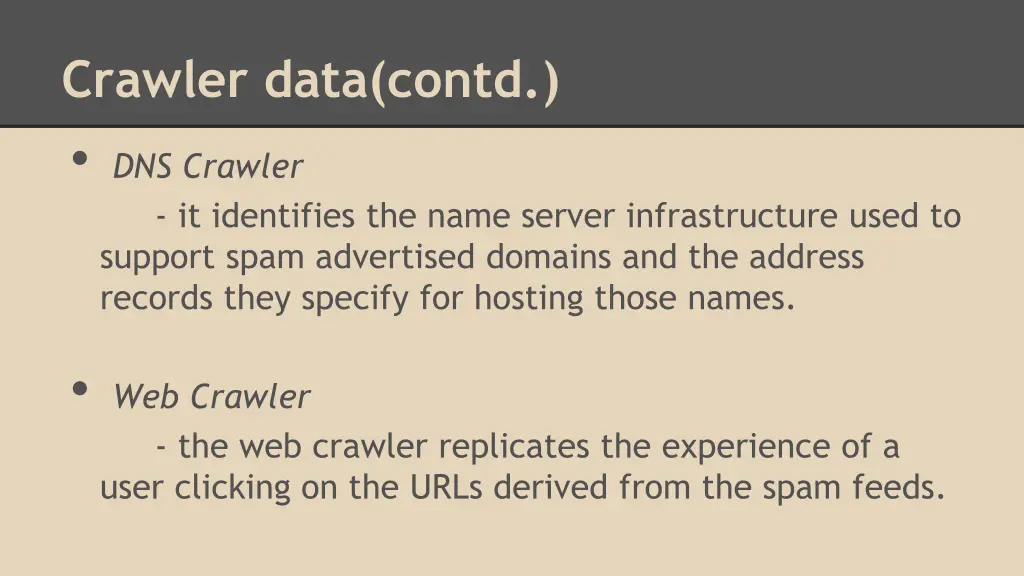 crawler data contd dns crawler it identifies