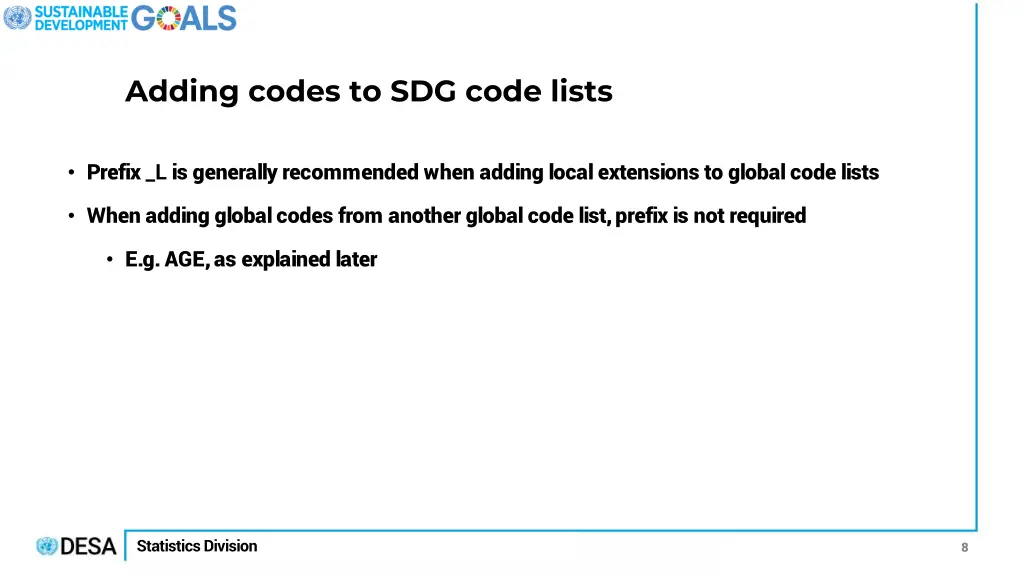 adding codes to sdg code lists