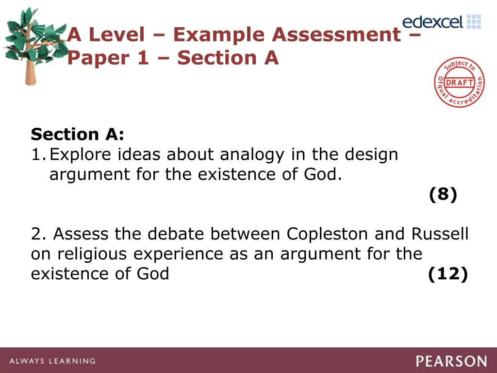a level example assessment paper 1 section a