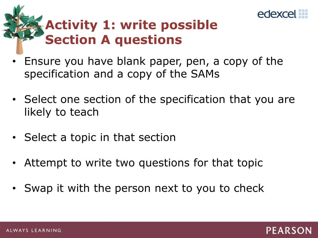 activity 1 write possible section a questions
