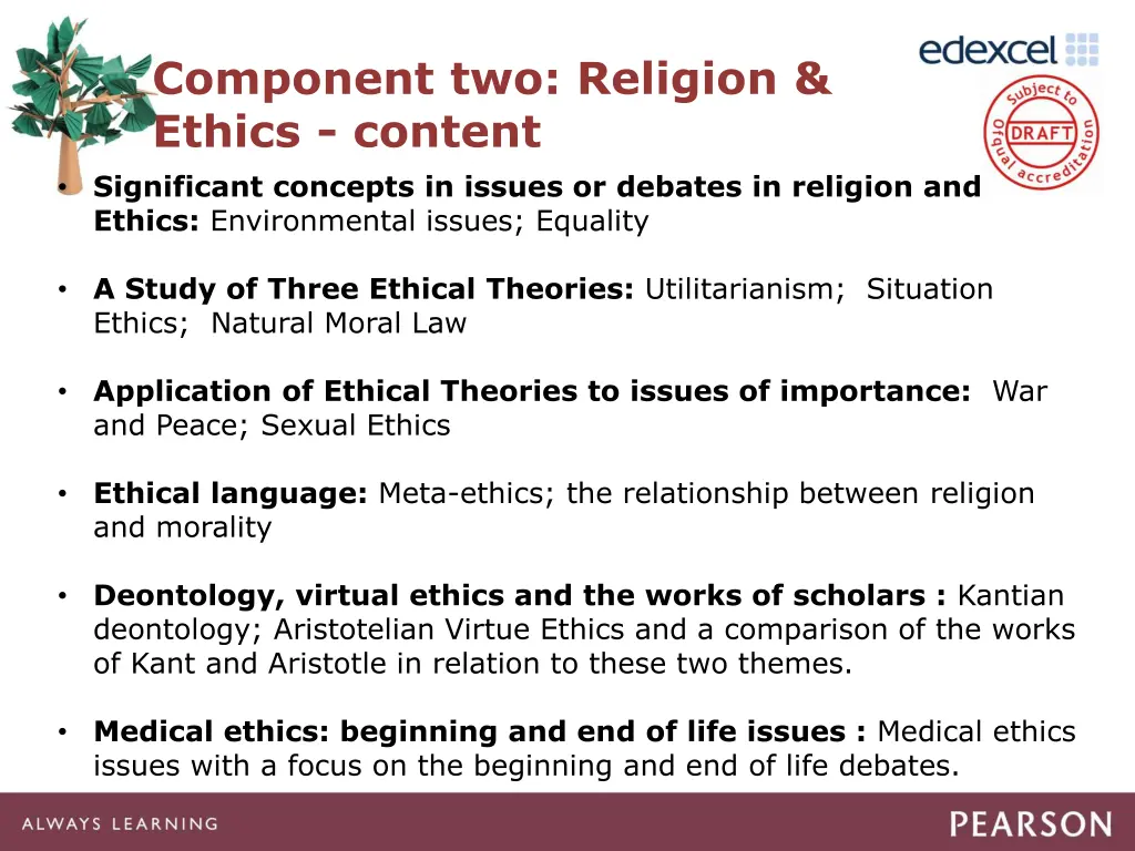 component two religion ethics content significant