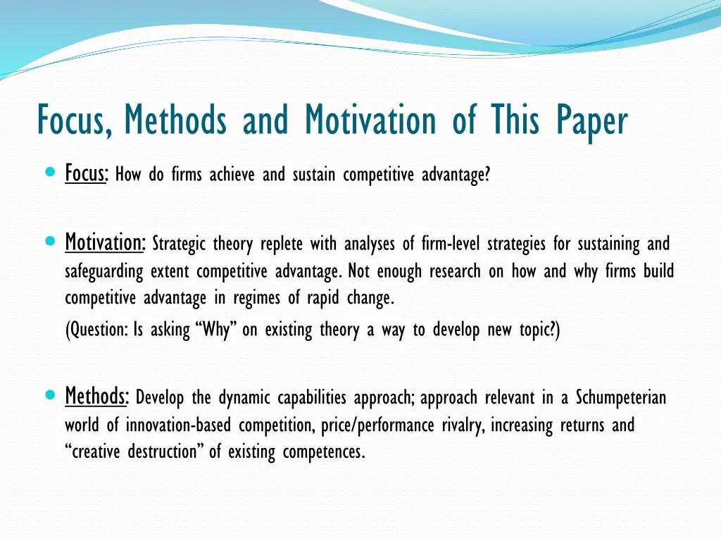 focus methods and motivation of this paper focus