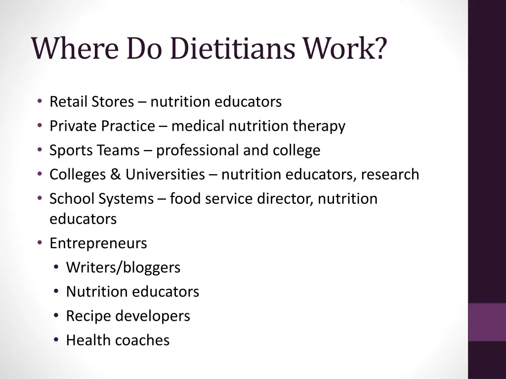 where do dietitians work 1