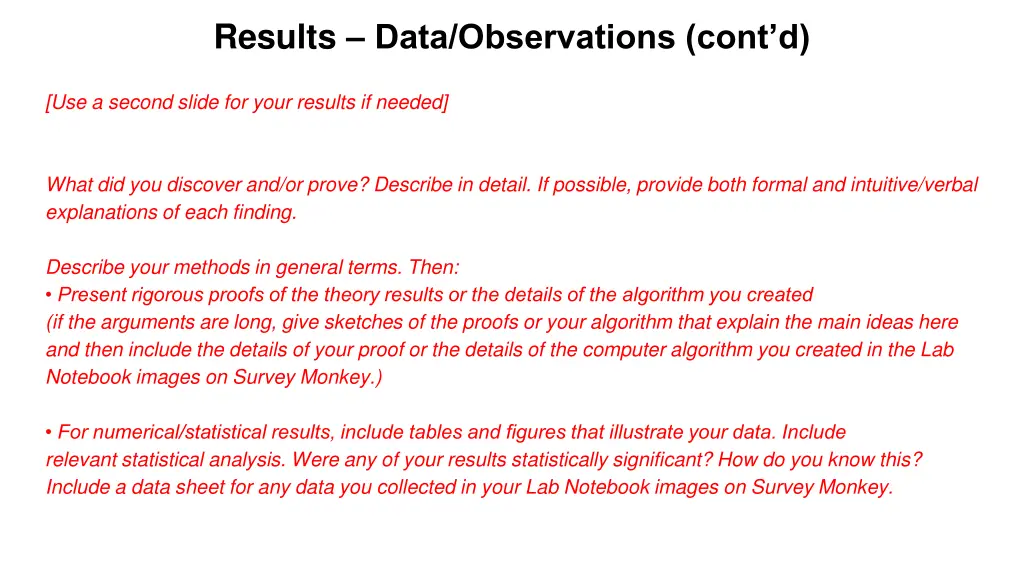 results data observations cont d