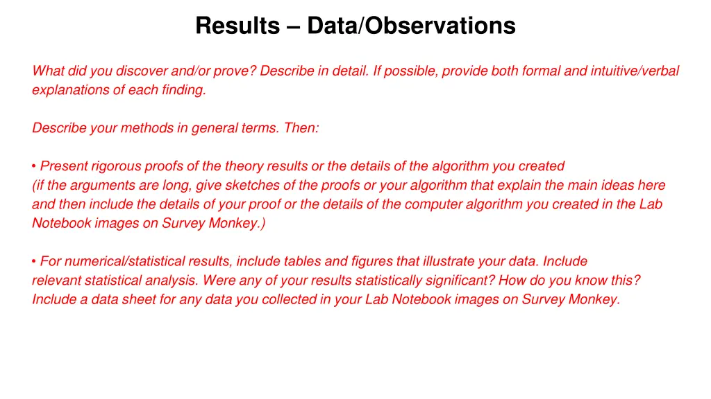 results data observations