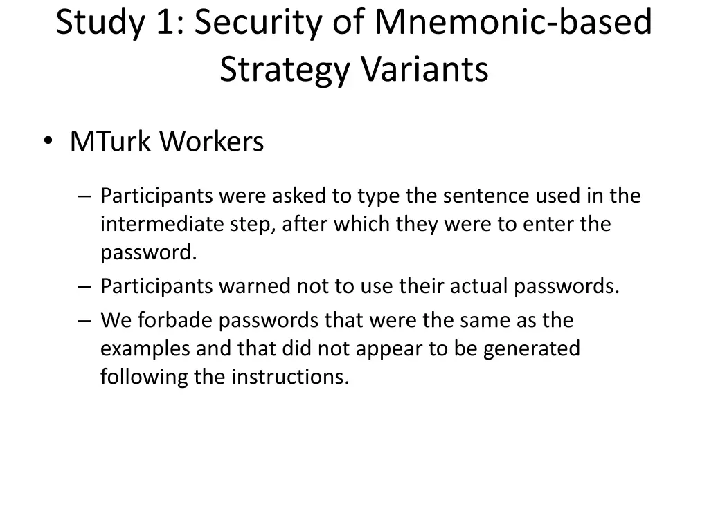 study 1 security of mnemonic based strategy 2