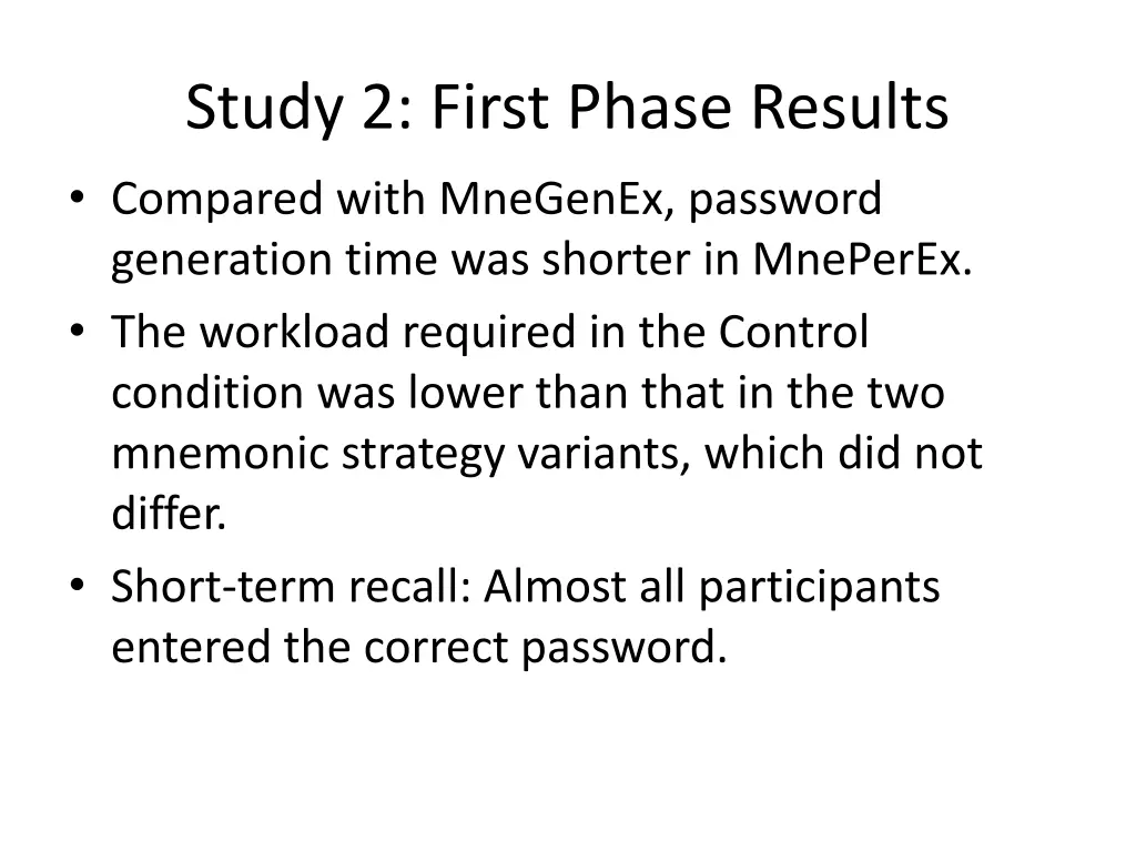 study 2 first phase results compared with