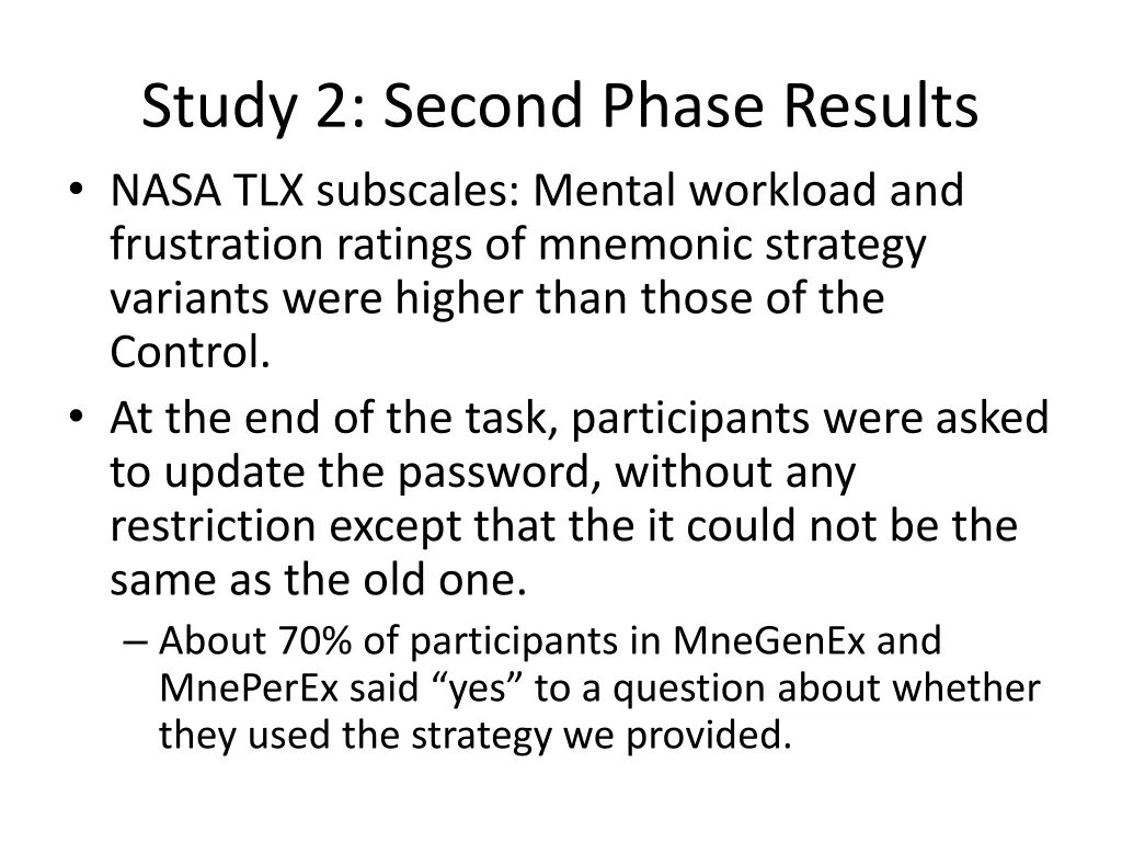 study 2 second phase results nasa tlx subscales