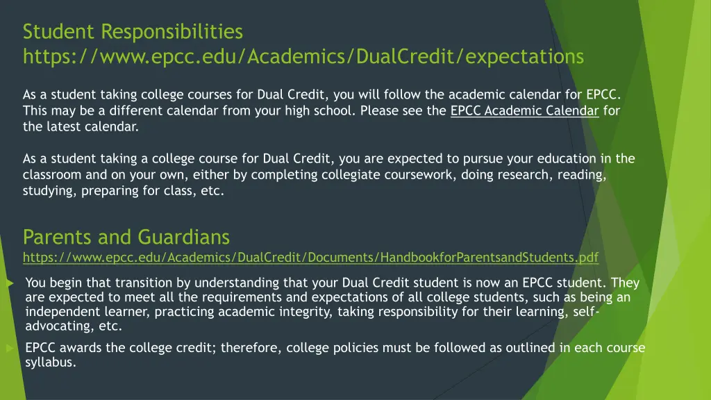 student responsibilities https www epcc