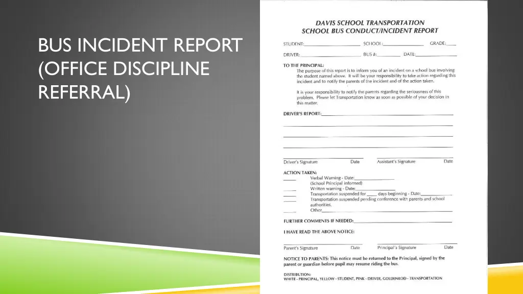 bus incident report office discipline referral