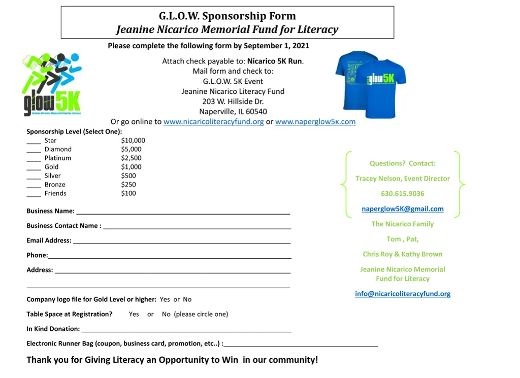 g l o w sponsorship form jeanine nicarico